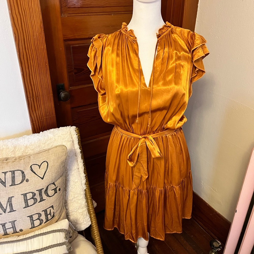 Elegant Gold Ruffle Dress